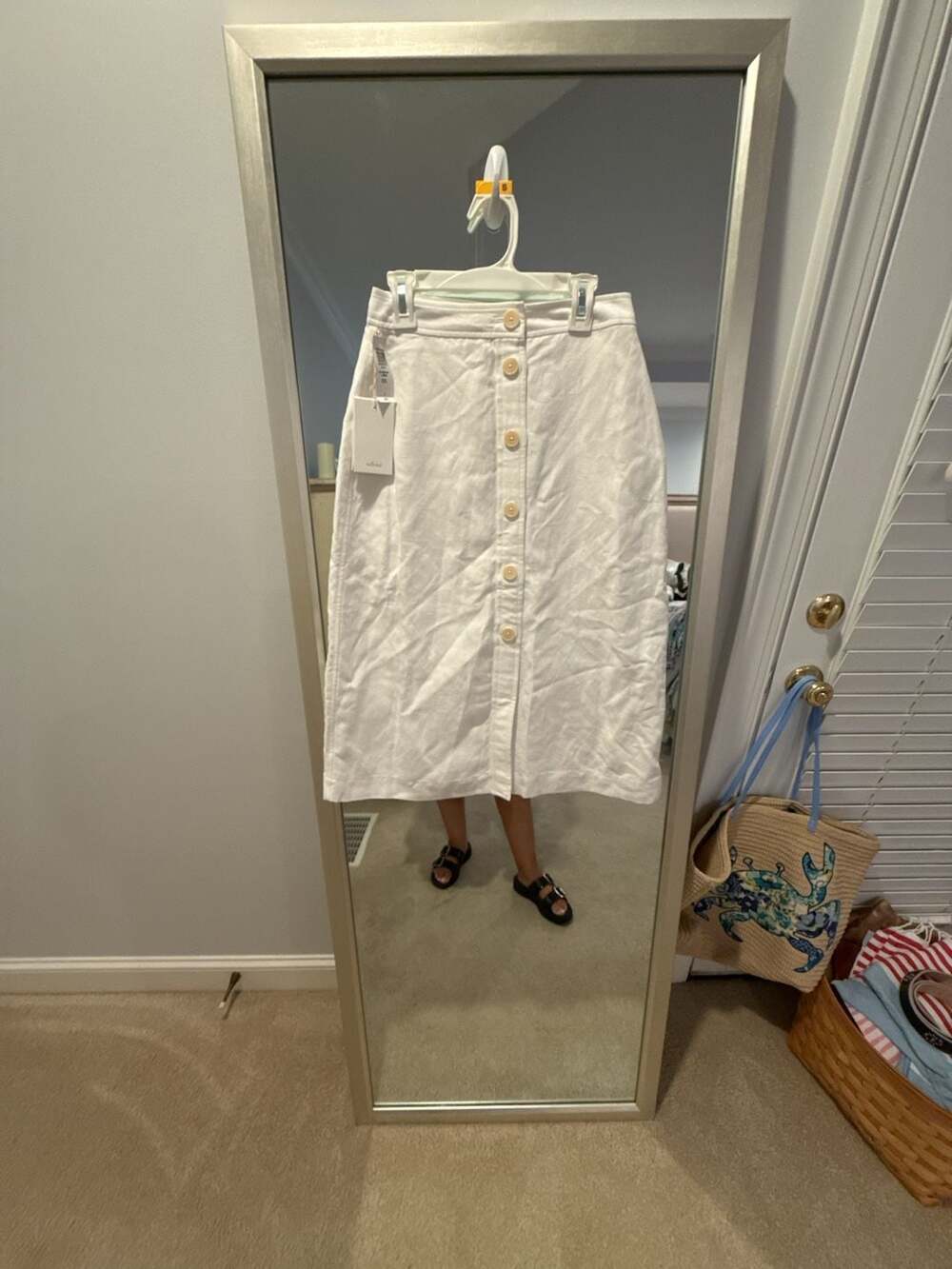 Wilfred Glasgow Linen Button-Front Midi Skirt in White